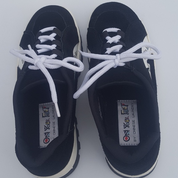 Womens Chinese Laundry Sneakers 6m Black Leather - Picture 7 of 8